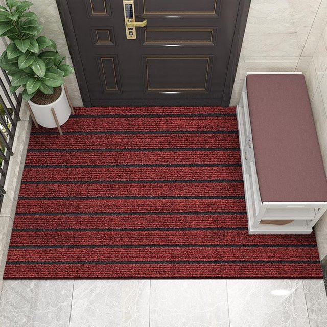 Moderne Fußmatte aus Polyester mit Streifen in Rot, zuschneidbar, B/T: 80 x 50 cm - Bild 1