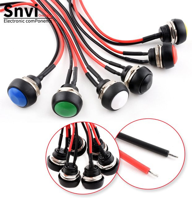 SNVI PBS-33B Mini Drucktastenschalter, 12mm Wasserdichter Runder Ein/Aus-Schalter mit vorverdrahteten Kabeln, Selbstrückstellend für Arduino DIY - Bild 1