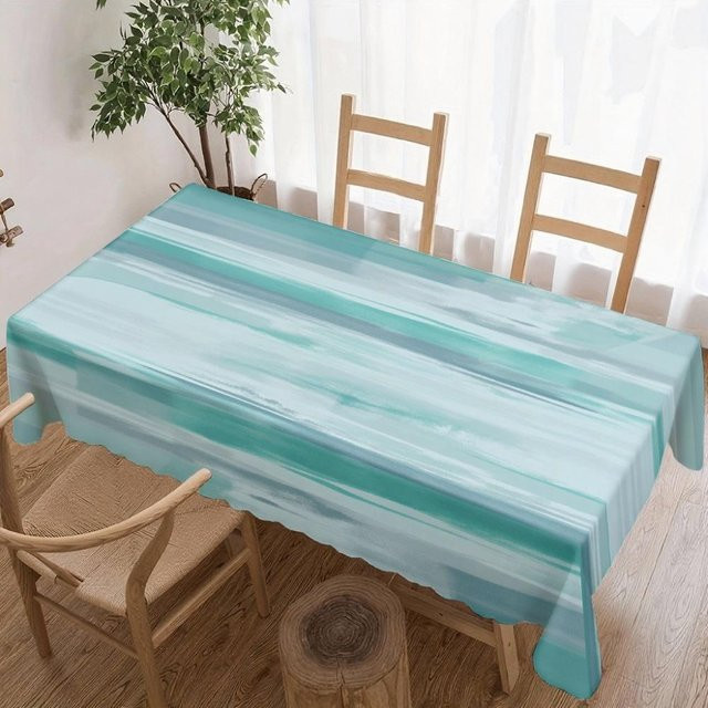 Wasserdichte rechteckige Tischdecke von Beau Maison mit abstraktem Ozeanwellen-Design in Blau, B/T/H: 140 x 180 cm - Bild 1