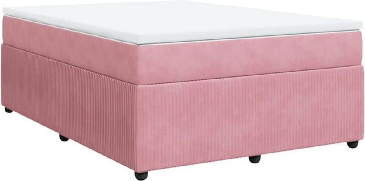 Boxspringbett mit Matratze von vidaxl in Rosa und Weiß aus Samt, B/T/H: 140 x 190 cm - Bild 1