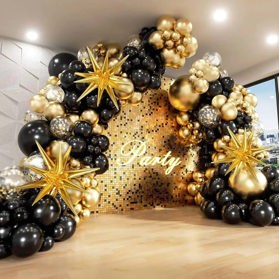 BALONAQ Luftballon-Set 105 Stück in Schwarz und Gold mit Discokugel-Folienballons für Geburtstag, Silvester und Party - Bild 1