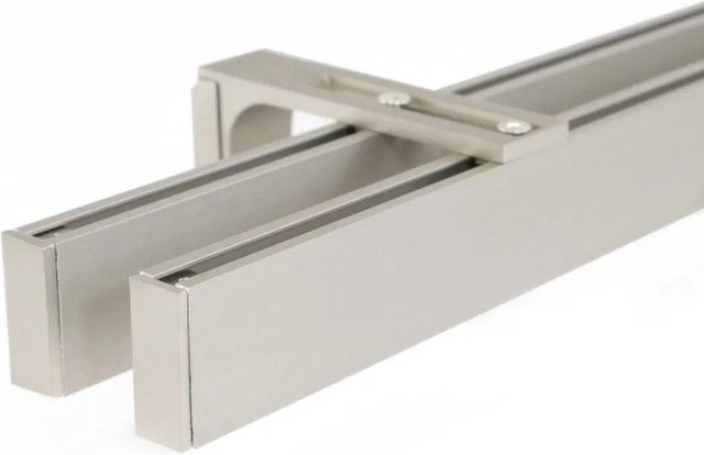 Deco-Raum Gardinenschiene nach Maß 2-Lauf Loft Edelstahl-Optik, silber, gerade, Deckenmontage - Bild 1