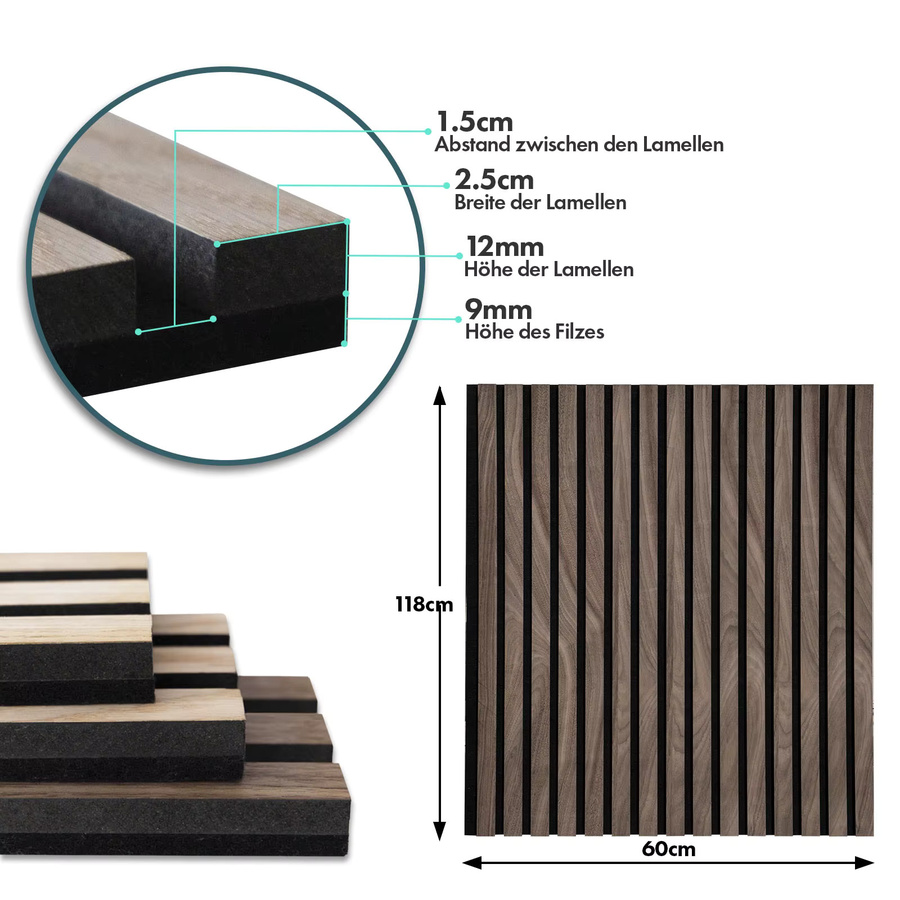 FLOORDIREKT Akustikpaneele in Black Walnut mit Echtholzfurnier und Lamellenstruktur, Farbe: Schwarz/Braun - Bild 2