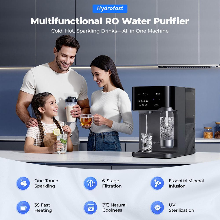 Hydrofast C300 RO Tischwasserfilter in Grau: Auftisch-Wasserreiniger mit 6-Stufen-Filtration, UV-Sterilisation und Sprudelwasserfunktion, 5L Rohwassertank und 1,5L Reinwassertank - Bild 8