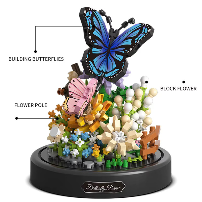 AMAZINGBLOKS Bienen- und Schmetterlings-Bonsai-Bausteine, Insekten-Pflanzen-Topfmodell, DIY-Spielzeug - Bild 3