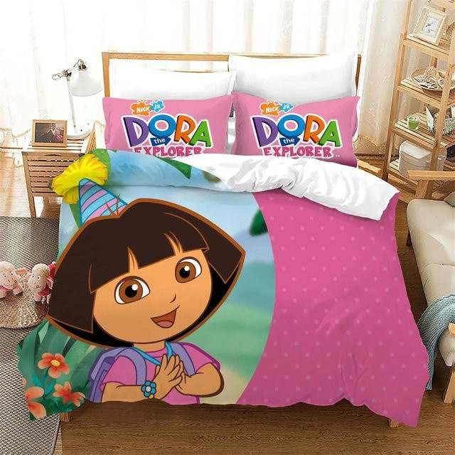 Dora Cartoon Entdecker Bettwäsche Set aus Mikrofaser in Pink, bestehend aus Bettbezug und Kissenbezug, B/H: 135 x 200 cm - Bild 1