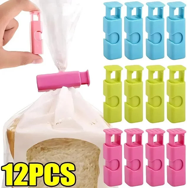12 Stück Squeeze-Brotbeutel-Clips von Xiao Xiao in Mehrfarbig, wiederverwendbare Kunststoff-Clips zur Versiegelung von Snack-Beuteln und zur Aufbewahrung frischer Lebensmittel - Bild 1