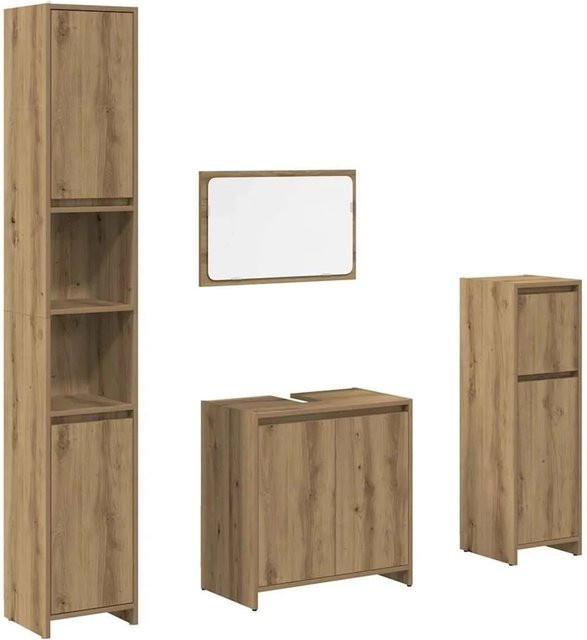 vidaXL 4-teiliges Badmöbel-Set Artisan-Eiche in Braun aus Holzwerkstoff und Glas - Bild 1
