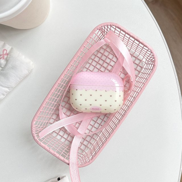 Spitzenhülle mit Herz-Muster für Apple AirPods 1 2 3 4 Pro und Pro 2 in Rosa und Beige - Bild 1