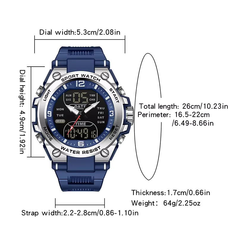 SANDA Armbanduhr, Digitaluhr, Quarz, Schwarz, Herren - Bild 4
