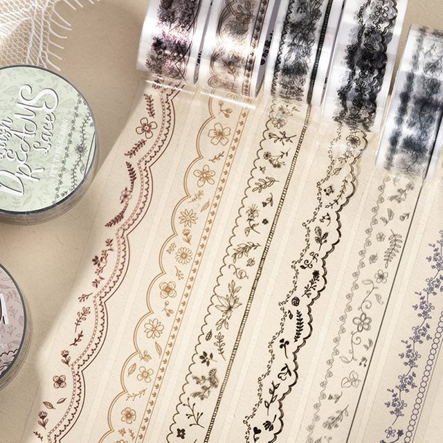 Mr.Paper Fantasy Lace Series Washi Tape Set, 3 Rollen nahtloses PET Klebeband in Multicolour für Scrapbook und Journaling - Bild 1