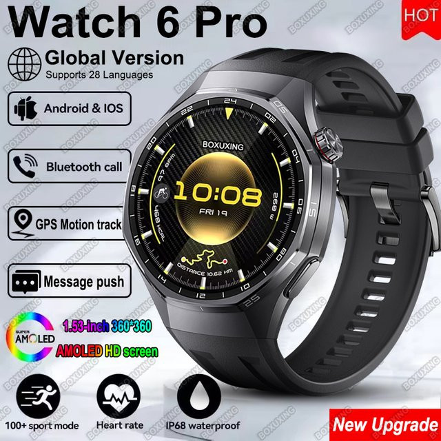 BOXUXING Watch 6 Pro Smartwatch für Herren in Silber mit AMOLED Always-On-Display, GPS-Tracker und Bluetooth-Anruffunktion, wasserdicht - Bild 1