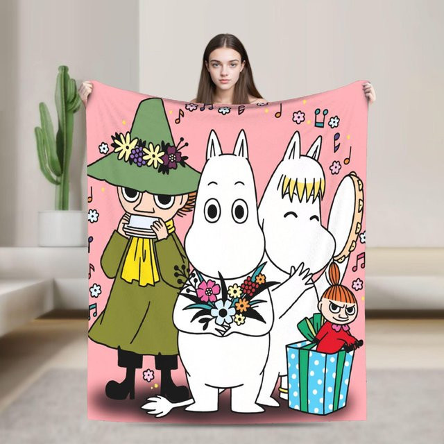YglEleven Moomins Kuscheldecke aus Flanell in Pink, B/B: 180 x 230 cm - Bild 1