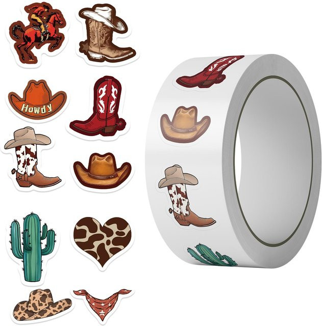Linyi toy Cowboy Aufkleber Rolle Cartoon Westlich 500 Stück - Bild 1