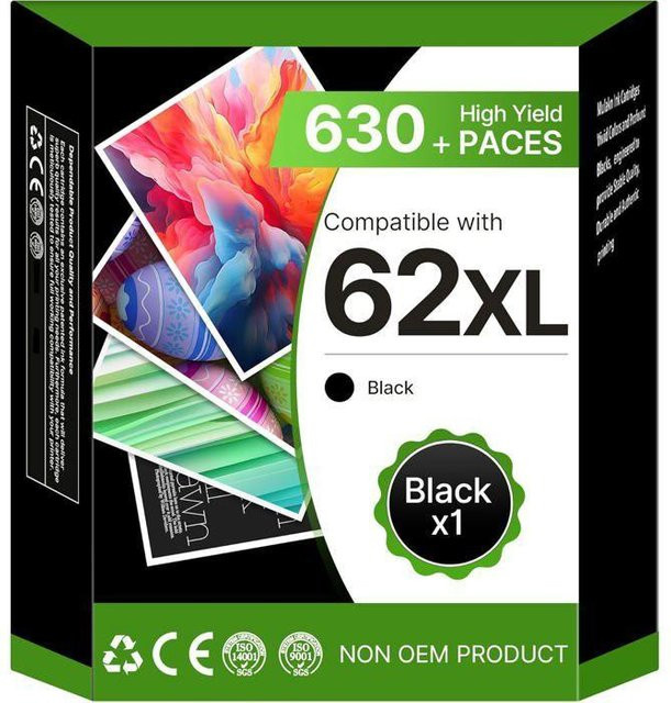 HP Tintenpatrone 62XL Schwarz kompatibel mit HP Envy 5540, HP Envy 5640, OfficeJet 200 und OfficeJet 250 mit 630 Seiten Reichweite - Bild 1