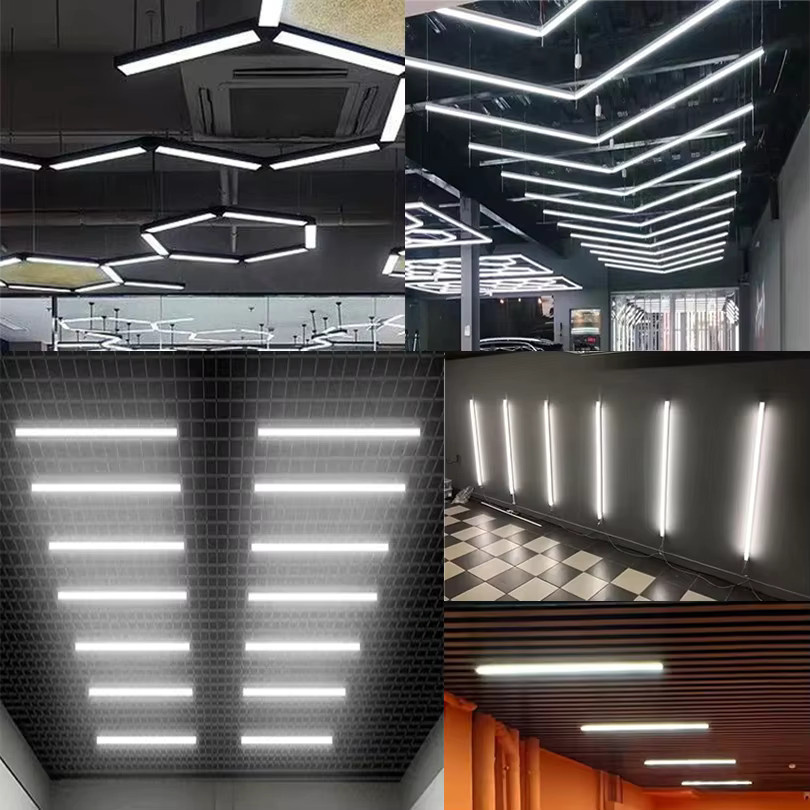 Moderne sechseckige LED-Deckenleuchte in Wabenform für Garage, Werkstatt und Showroom, Farbe: Weiß/Schwarz - Bild 3