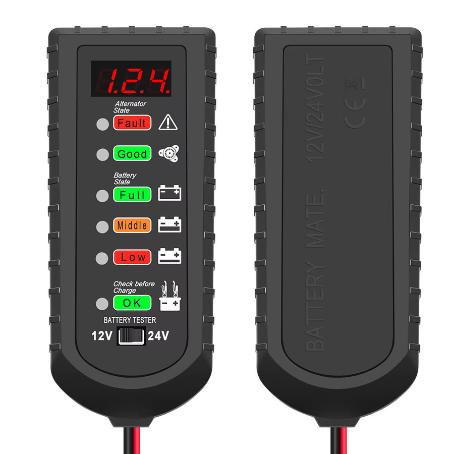 JFIND Multifunktionaler Auto Batterie Tester und Lichtmaschine Tester mit LED-Anzeige für 12V und 24V in Schwarz - Bild 2