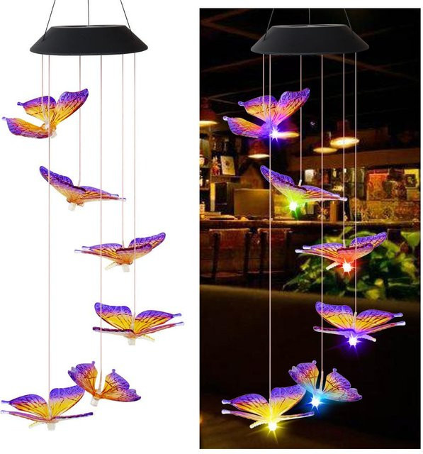 Koogeelife Solarbetriebene Windspiellampe mit Schmetterling und Farbwechsel, LED Gartenleuchte in Schwarz und Multicolour - Bild 1