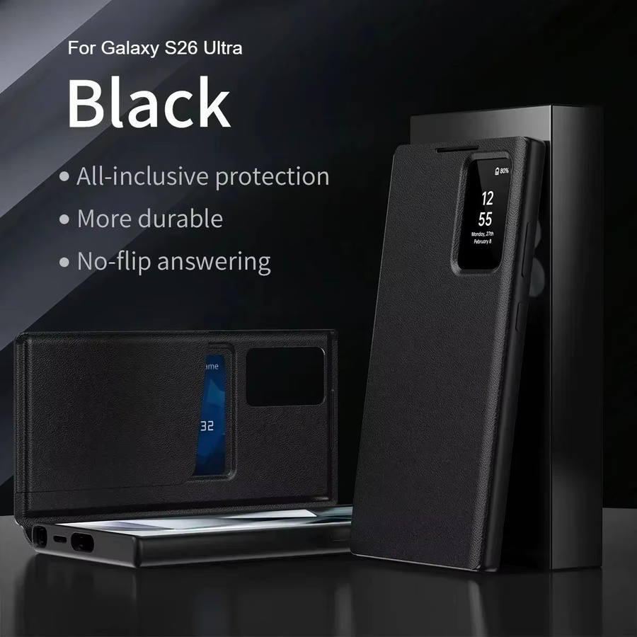 Smart View Display Leder Flip Case für Samsung Galaxy S26 Ultra S25 S24 S23 FE Plus A57 A37 A17 mit Kartenfach und Stoßschutz in Schwarz oder Blau - Bild 2