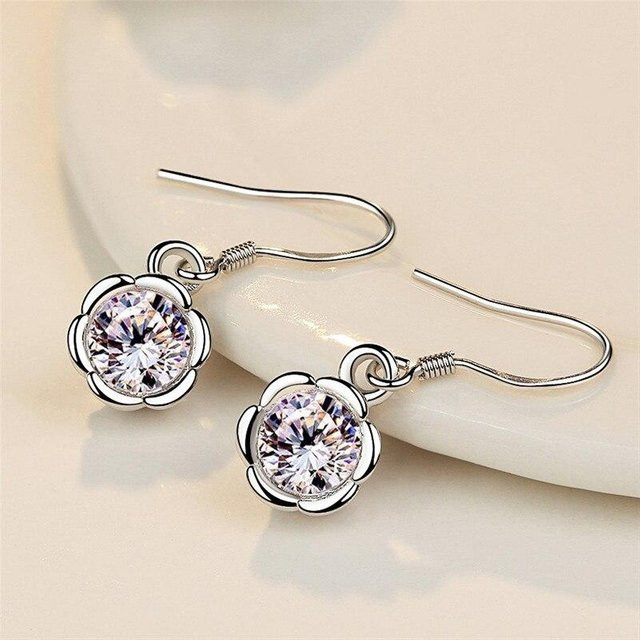 Ohrring 925 Silber, Zirkonia, Blume Tropfen, Damen - Bild 1