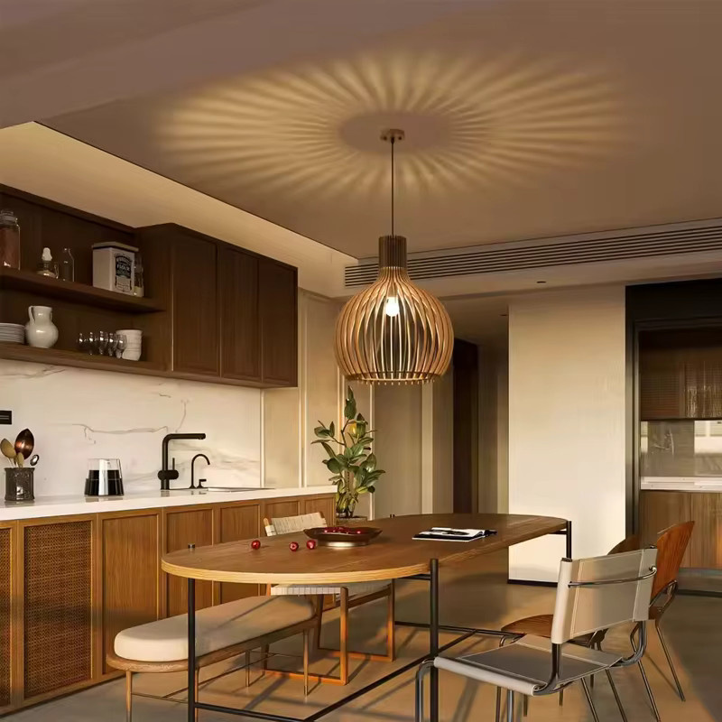LINCCW Holz Pendelleuchte im Vogelkäfig-Design als dekorativer Kronleuchter für Wohnzimmer, Esszimmer und Flur - Bild 2