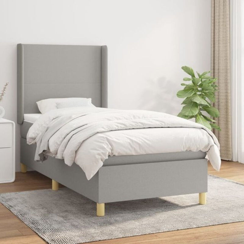 vidaxl Boxspringbett mit Matratze aus Stoff in Grau und Weiß, B/B: 80 x 200 cm - Bild 1