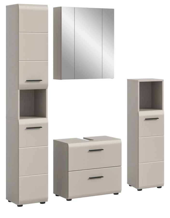 Badmöbel Set Cover von Inn.Furn in Kaschmir, 4-teiliges modernes Badezimmer-Set mit Waschtischunterschrank, Spiegelschrank, Hochschrank und Seitenschrank, Farbe: Kaschmir/Beige/Sand/Weiß - Bild 4