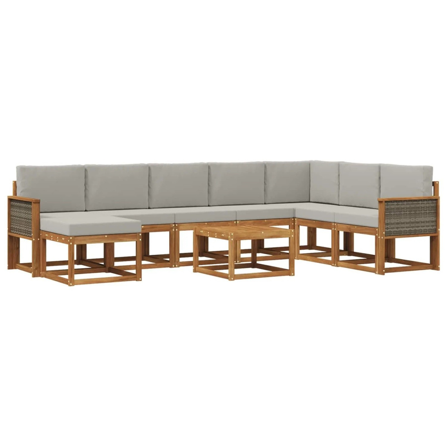 vidaXL Outdoor-Sofagarnitur L-Form aus Akazie Massivholz mit 9 Kissen in Natur und Hellgrau - Bild 2