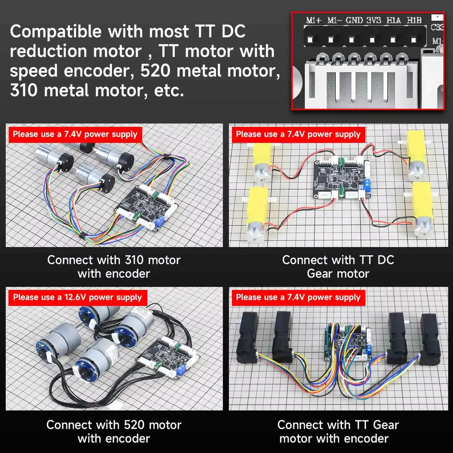 Yahboom 4-Kanal-Encoder-Motortreiber-Modul mit Spannungsregelung in Schwarz für DIY-Elektronikprojekte und kleine Roboterautos - Bild 4
