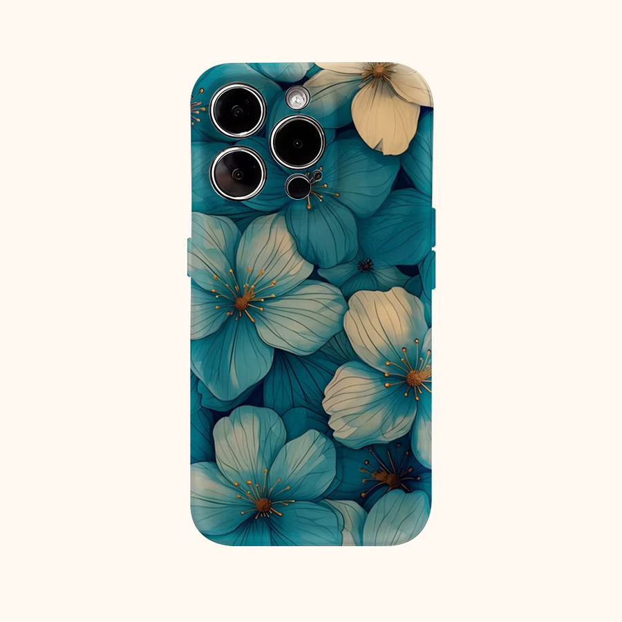 Blaugrüne Blumen-Cluster Handyhülle für Apple iPhone 17 Pro Max Plus 16 15 14 13 12 11 mit doppellagiger Rückseite - Bild 2