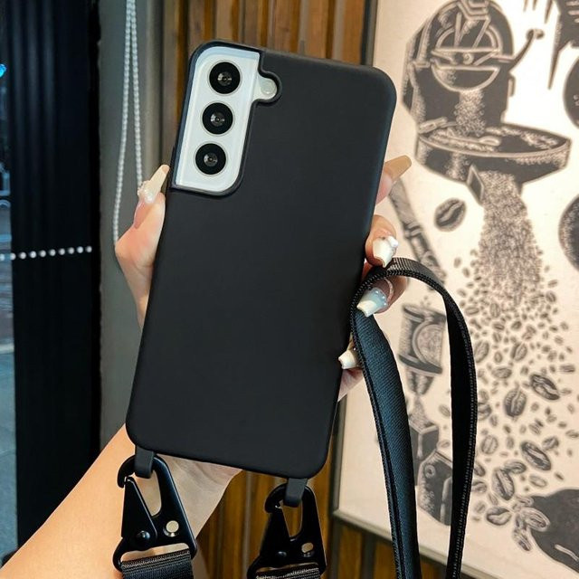Silikon Handyhülle mit Tragegurt für Samsung Galaxy A55 A35 A25 A15 A05s A53 5G S24 Ultra S23 FE S22 Plus S21 in Schwarz - Bild 1