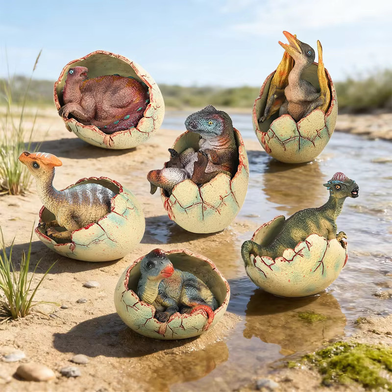 Oenux Dinosaurier-Ei-Modell mit T-Rex, Spinosaurus, Velociraptor und Pterosaurier Figuren-Statue, Kunststoff, Bunt / Mehrfarbig - Bild 2