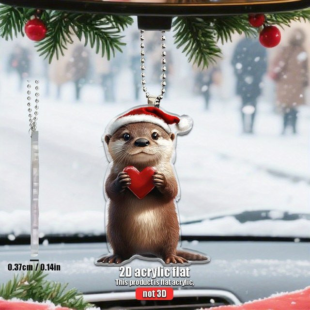 Weihnachtsanhänger Flugzeug Otter mit Weihnachtsmütze aus Acryl für Weihnachtsbaum und Dekoration - Bild 1