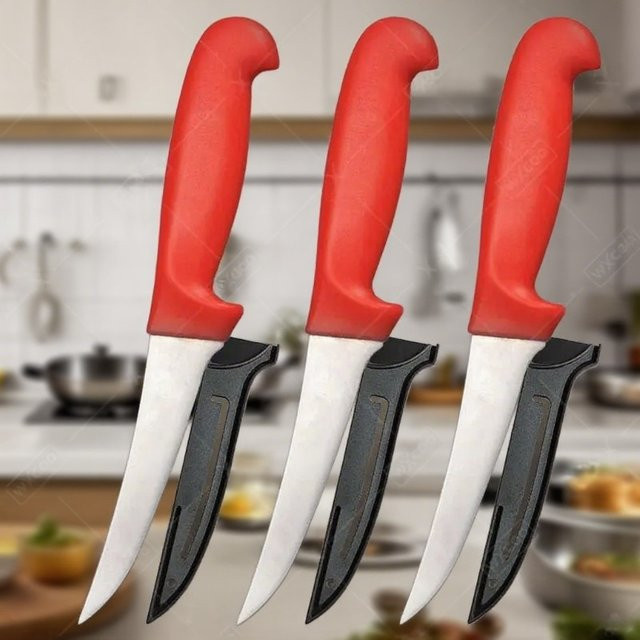 WXCOO Utility-Messer aus Edelstahl in Rot mit Kunststoffgriff zum Schneiden von Fleisch, Gemüse und Obst - Bild 1