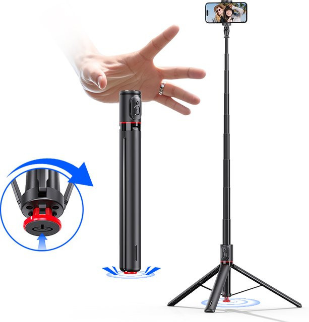 TOKQI Auto Pop-Up Selfie-Stick Stativ mit verstecktem Handyhalter und Bluetooth-Magnetfernbedienung in Schwarz, ausziehbar auf 133 cm - Bild 1