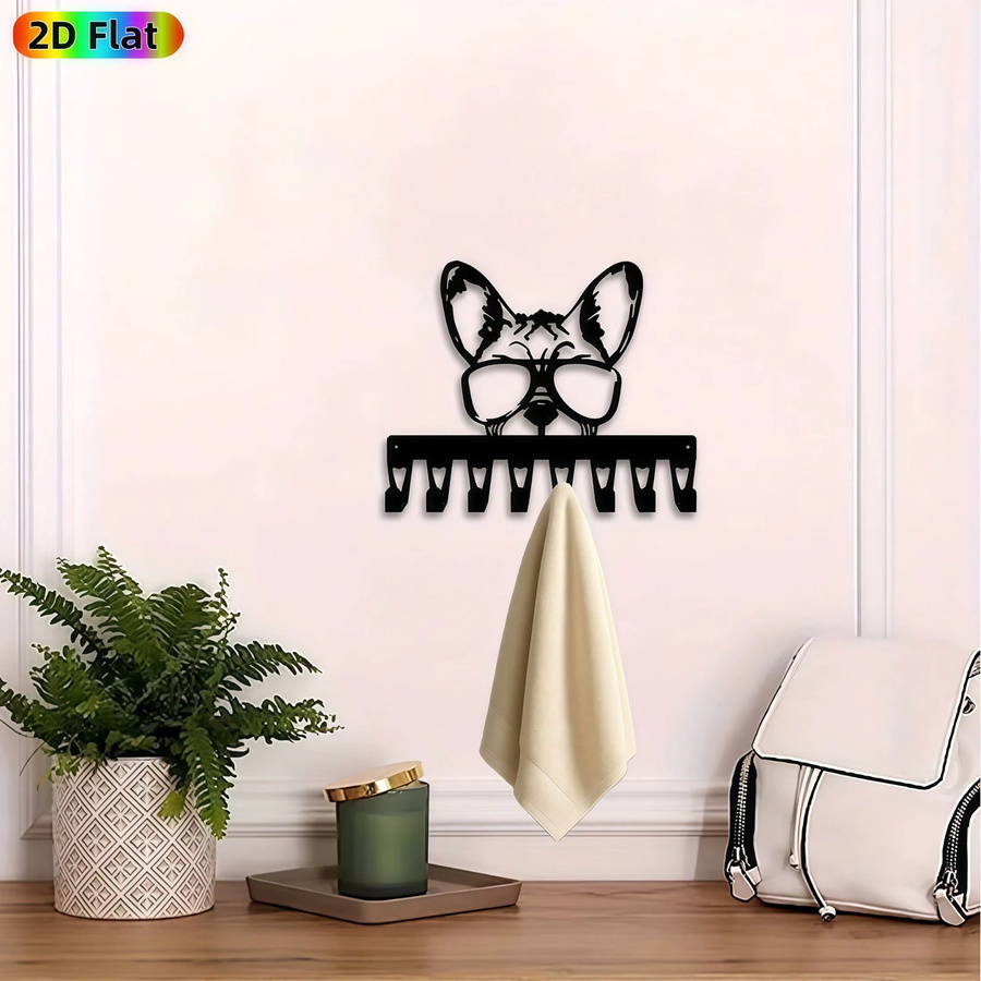 CIFBUY Schlüsselhalter aus Eisen im Retro-Stil mit französischer Bulldogge, Wandhaken mit 8 Haken in Schwarz - Bild 2