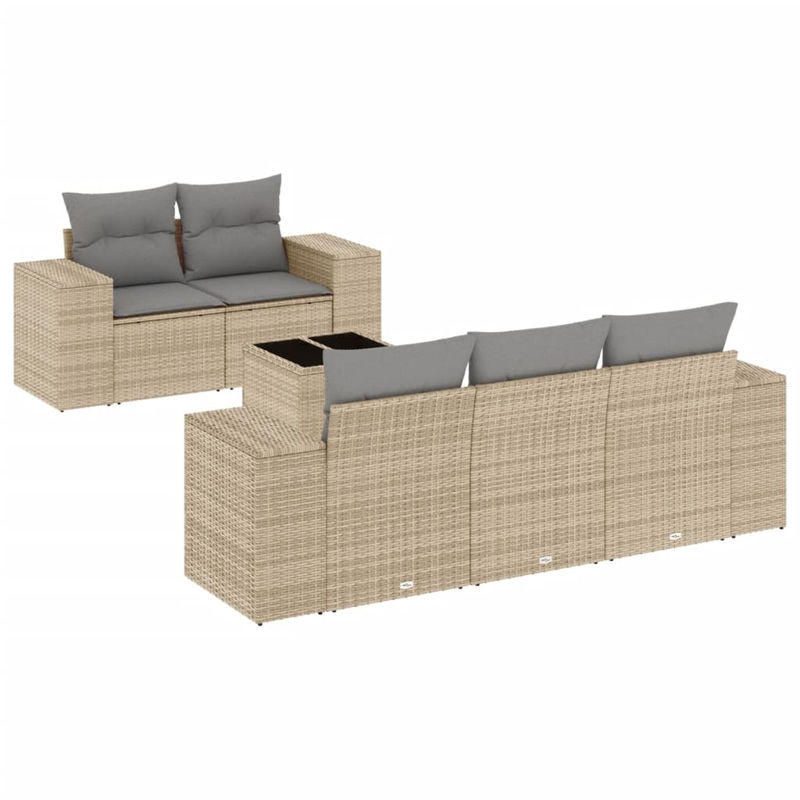 Vidaxl Gartenmöbel-Set aus Polyrattan mit 6 Teilen und Kissen in Beige - Bild 2
