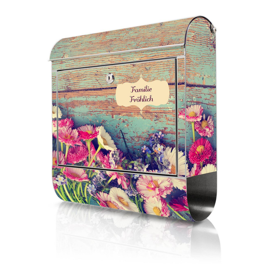 Banjado Briefkasten aus Edelstahl mit Zeitungsbox und Blumenmotiv, Farbe Multicolour, B/T/H: 38 x 43 x 12,5 cm - Bild 1