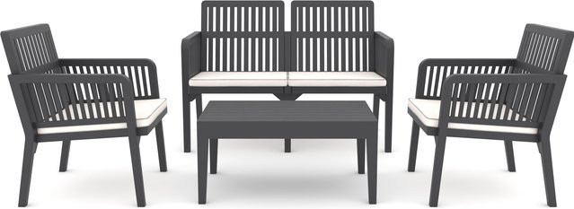 Gartenmöbel-Loungemöbel Libanon aus Polyrattan mit Kissen in Beige - Bild 1
