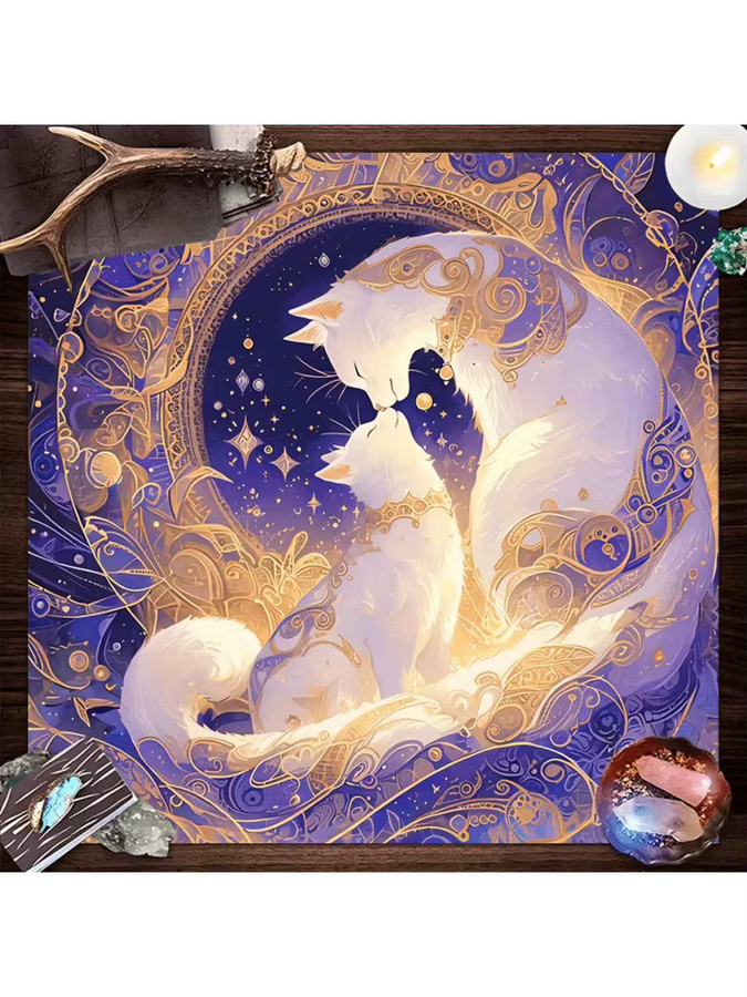 VIKAMA Dreamy Starry Cat Tischdecke, rechteckige Schreibtischunterlage mit Sternen, schmutzabweisend und ölbeständig, Mehrfarbig - Bild 3