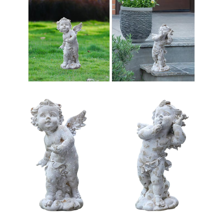 Kesoto Engel-Gartenstatue in Weiß im Vintage-Stil als wetterfeste Hofkunst-Dekoration für Garten und Landschaft - Bild 2