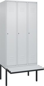 C+P Spind Classic PLUS Garderobenspind mit Sitzbank, 3 Abteile, Lichtgrau, B/T/H: 2120 x 900 x 815 cm - Bild 1