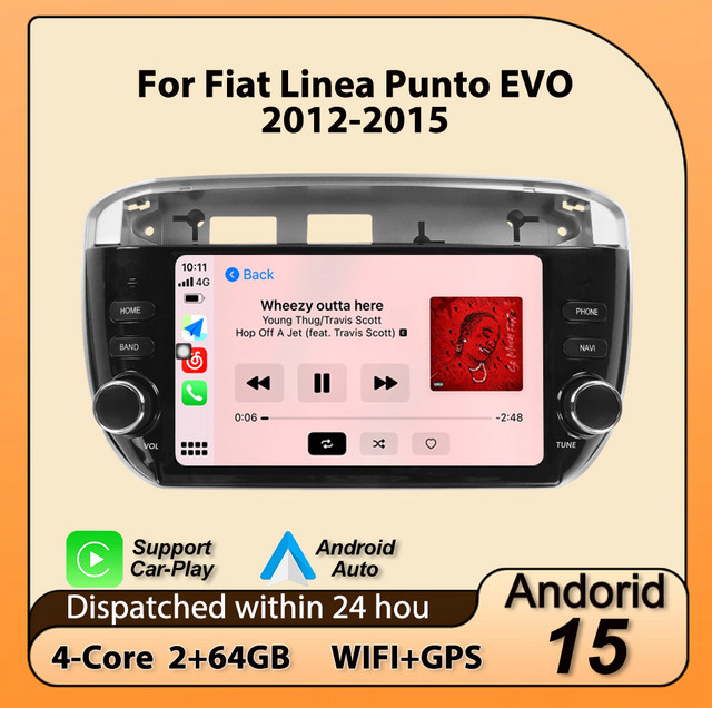 MEKEDE Android 15 Autoradio mit IPS-Bildschirm und Carplay für Fiat Linea Punto EVO 2012-2015, Intelligentes Multimedia-Autoaudiosystem, Schwarz - Bild 1