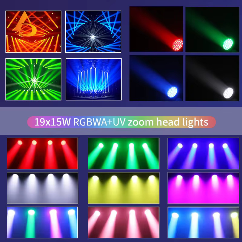 LED DMX Moving Head Beam mit 19x15W RGBW Zoom und Flightcase in Schwarz - Bild 4