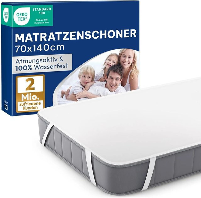 Blumtal 2er Set Matratzenschoner Terry aus Baumwolle und Mikrofaser, B/T: 200 x 220 cm, Farben: Blau und Weiß, Waschbar bis 95 °C - Bild 1