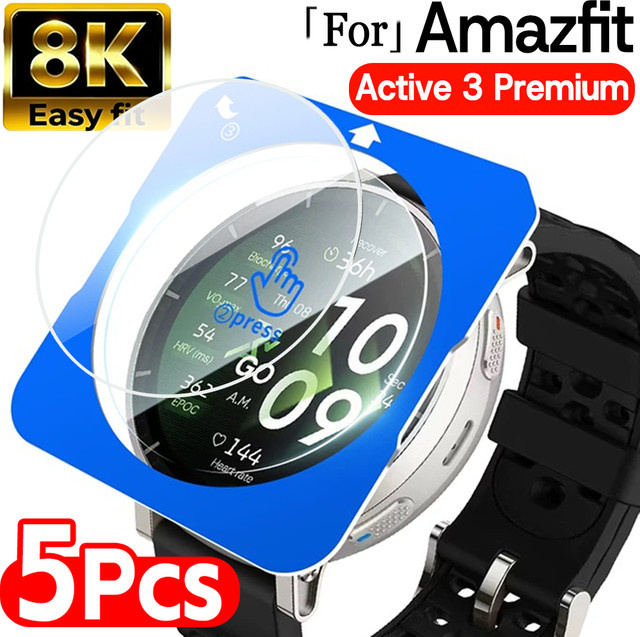 Amazfit Active 3 Premium Displayschutzfolie aus 9H gehärtetem Glas mit automatischem Ausrichtungs-Installationskit, transparent - Bild 1