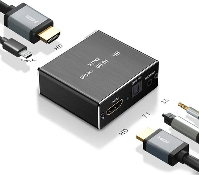 OULLX HDMI Audio Splitter und Video-Dekodierungs-Extraktor in Schwarz mit 4K UHD Unterstützung, HDMI zu 3.5mm Jack und SPDIF Stereo-Ausgang Konverter - Bild 1