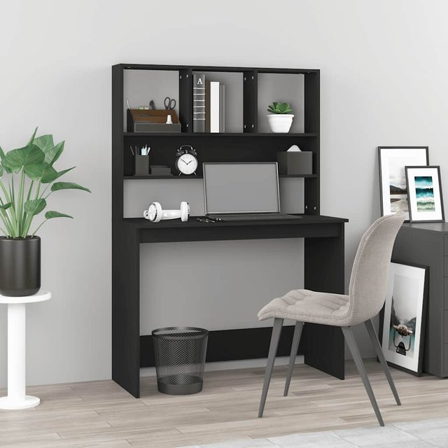 vidaXL Schreibtisch mit Regal in Schwarz aus Holzwerkstoff, B/T/H: 102 x 45 x 148 cm - Bild 3