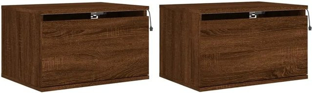 vidaXL Wand-Nachttische Set mit integrierter LED-Beleuchtung in Braun Eichen-Optik, 2 Stück, B/T/H: 36 x 30 x 50 cm - Bild 1