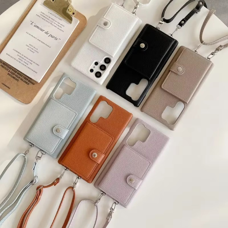 Leder Crossbody Handyhülle mit Brieftasche und Kartenhalter für Samsung Galaxy S23 FE S24 Ultra S22 S21 Plus A55 A15 A25 A35 A14 A24 A34 A54 in Weiß - Bild 3